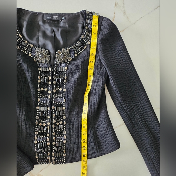 Rickie Freeman Teri Jon Black 100% Wool Jacket Womens Stones Beaded Formal Sz 6 - Picture 11 of 16